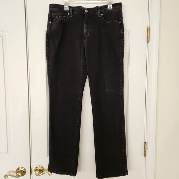 Levi’s 505 Women's Straight Leg Jeans Misses Size 14 Black Denim Cotton Blend - Picture 1 of 12